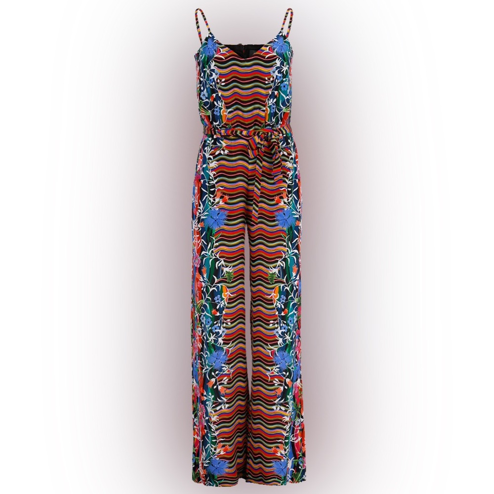 SALONI Loretta Jumpsuit in Meadow Silk Spaghetti Strap Colorful Floral - Picture 3 of 11